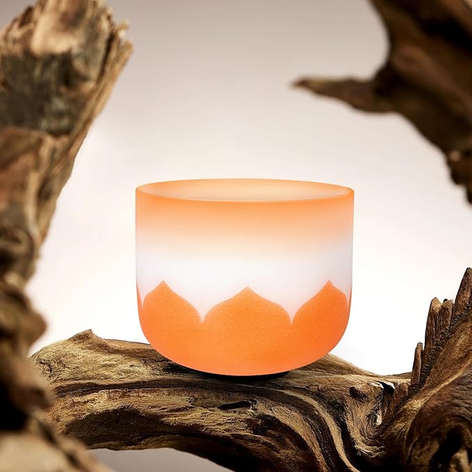 Leize 6-12 inch Lotus Design Colored Rim Chakra Tuned 432hz Set of 7 Quartz Crystal Singing Bowls with Heavy Duty Carrying Cases and Singing Bowl Mallet Suede Strikers