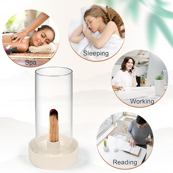 Versatile Incense Burner Holder - Ideal for Incense Sticks, Palo Santo, Sage & More! Elegant Design with Removable Glass Cover to Prevent Ash Fallout - Bloomnest