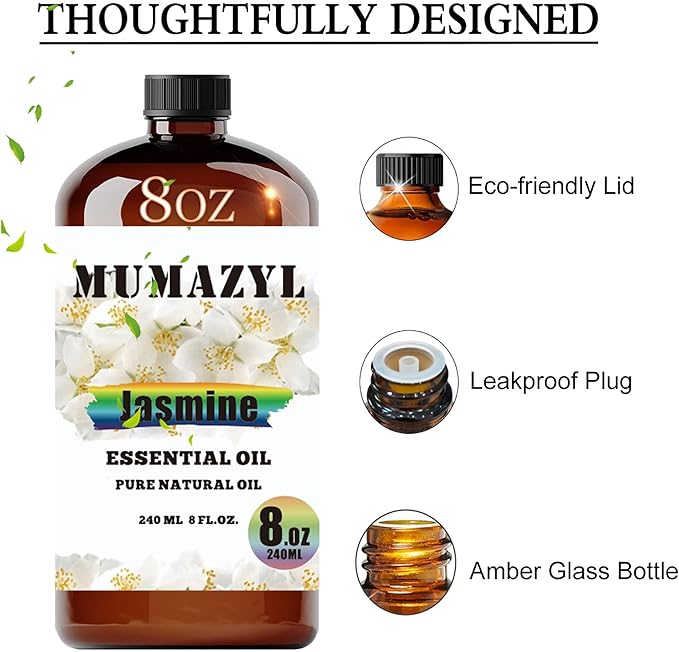 Jasmine Essential Oil, Jasmine Oil 8 Fl Oz 240ML for Diffuser Humidifier Yoga Cleaning DIY Candle Soap Making Essential Oils - Bloomnest