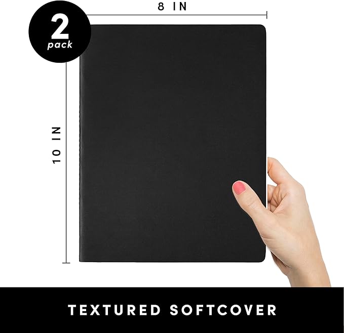PAPERAGE Soft Cover Blank Journal Notebook, 2 Pack, (Black), 100 Pages, Large 7.5 inches x 9.5 inches, Ideal for Sketch Book, Note Taking & Travel Journal - Bloomnest