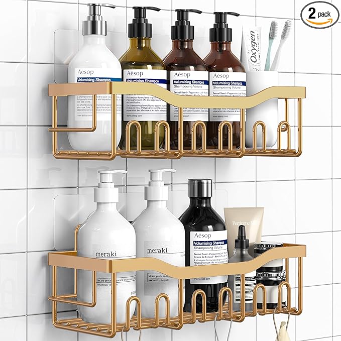 EUDELE Shower Caddy 2 Pack, Adhesive Organizer for Bathroom Storage, Home Decor & Kitchen, No Drilling, Rustproof Stainless Steel Shelf, Bathroom Decor Sets - Bloomnest