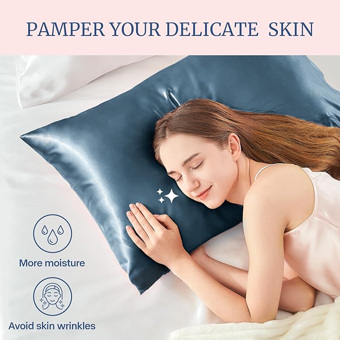 BEDELITE Satin Pillowcase for Hair and Skin, Super Soft and Cooling Similar to Silk Pillow Cases 2 Pack with Envelope Closure, Gift for Women Men(20"x30" Queen Size, Bluesteel) - Bloomnest