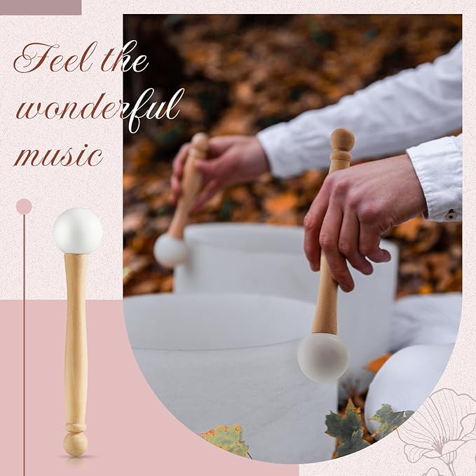 Nuanchu 3 Pieces Crystal Singing Bowl Mallet Set, Include Thick Suede Striker Solid and Hollow Sound Bowl Stick, Crystal Singing Bowl Rubber Mallet with Wood Handle for Playing Bowl (Pink) - Bloomnest