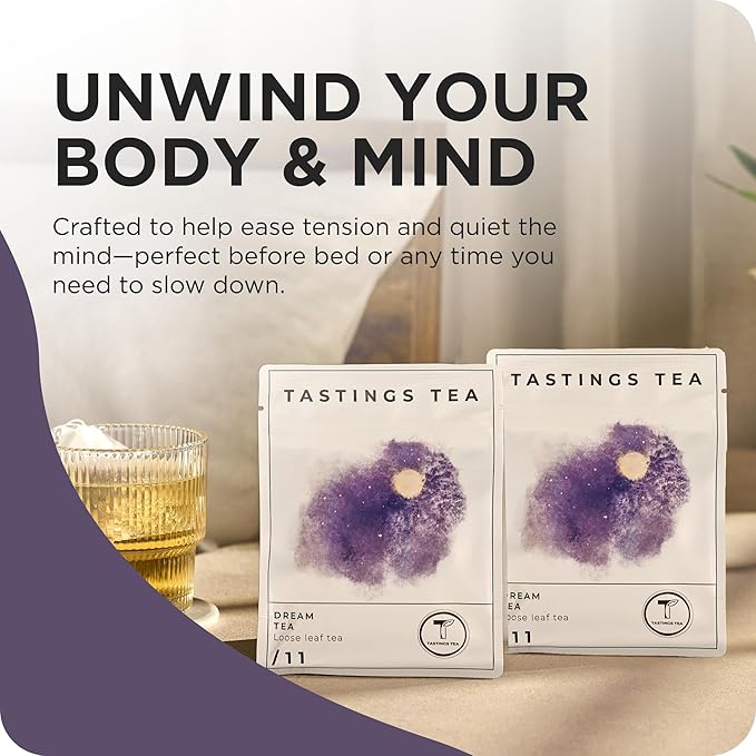 Tastings Tea Dream Loose Leaf, 1.2 oz | Calm Herbal Sleep Blend with Chamomile, Valerian & Lemon Grass | Natural Antioxidants for Wellness & Bed | Small Batch & Sustainably Sourced | Resealable Pouch - Bloomnest