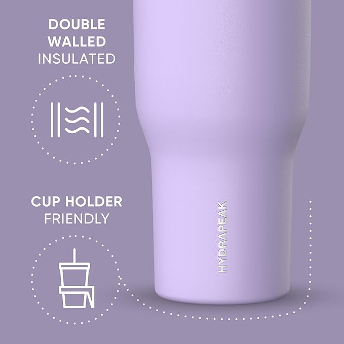 Hydrapeak Nomad 40 oz Tumbler with Handle and Straw Lid, Leakproof, Double Insulated, 40oz Cup Stainless Steel (Lavender) - Bloomnest