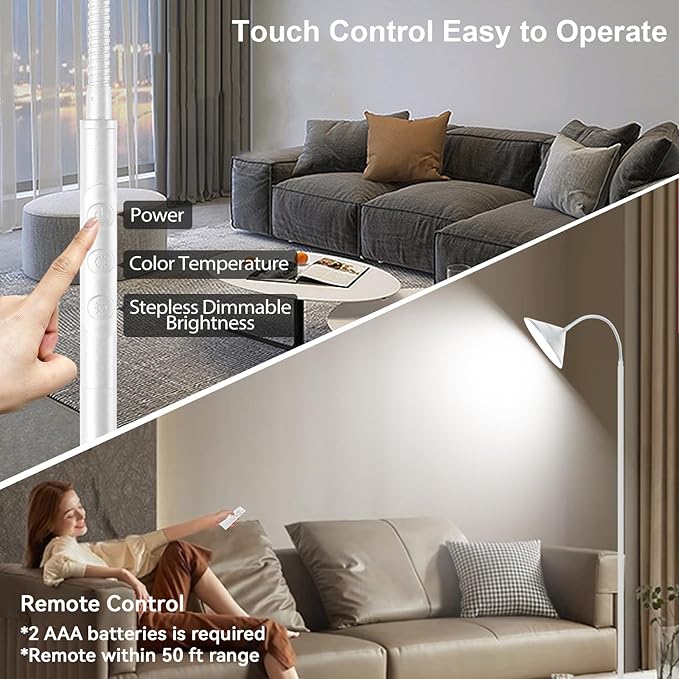 LED Floor Lamp, 18W Floor Lamp with Remote & Touch Control, 2700K-6500K Adjustable Eye Caring Standing Light for Living Room, Bedroom, Office - Bloomnest
