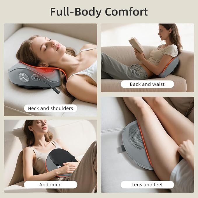 Rechargeable Back and Neck Massager with Heat – New Upgrade Deep Tissue 4D Kneading Massage Pillow for Pain Relief, Electric Shoulder Massager for Neck, Lower Back, Legs, Gifts for Men Women - Bloomnest