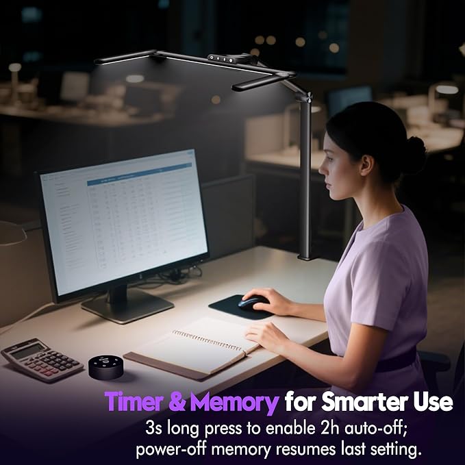 Quntis 32.5" Architect Desk Lamps for Office Home Dorm - Eye Care 3 Light Bar 1100LM Bright, Ambient Backlight, Radar Sensor, Remote Control, 2H Timer, Workbench Drafting Reading Video Conference Task - Bloomnest
