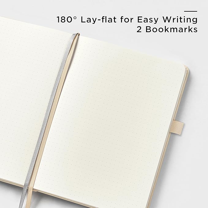 &And Per Se Dotted Journal Notebook (5 Packs), A5 Hardcover Leather Dotted Journal, 160 Pages 100 gsm Thick Paper, 3 Sheets of Stickers Included- 5.7'' x 8'' (Light Apricot - Bloomnest