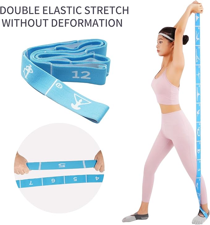 Multi-Functional Slimming Resistance Bands Yoga Straps Elastic Stretching Band 10/12 Loops for Pilates, Latin Training, Dance, Gymnastics, Fitness, Ballet and Physical Therapy - Bloomnest