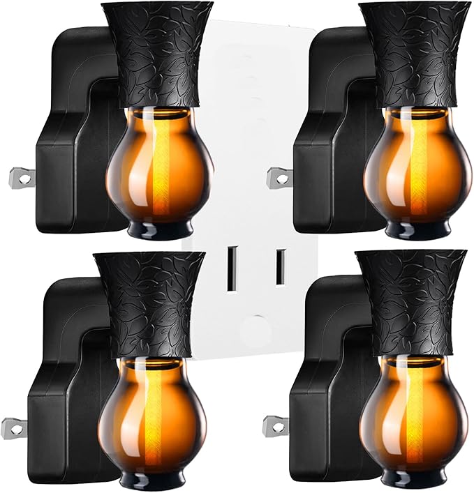 Blank Plug-in Air Freshener 4 Sets Empty Wall Plug Oil Diffuser for DIY Characteristic Home Scent from Natural Essential Oil, EO+Water, Fragrance Refill (Black) Earffloz