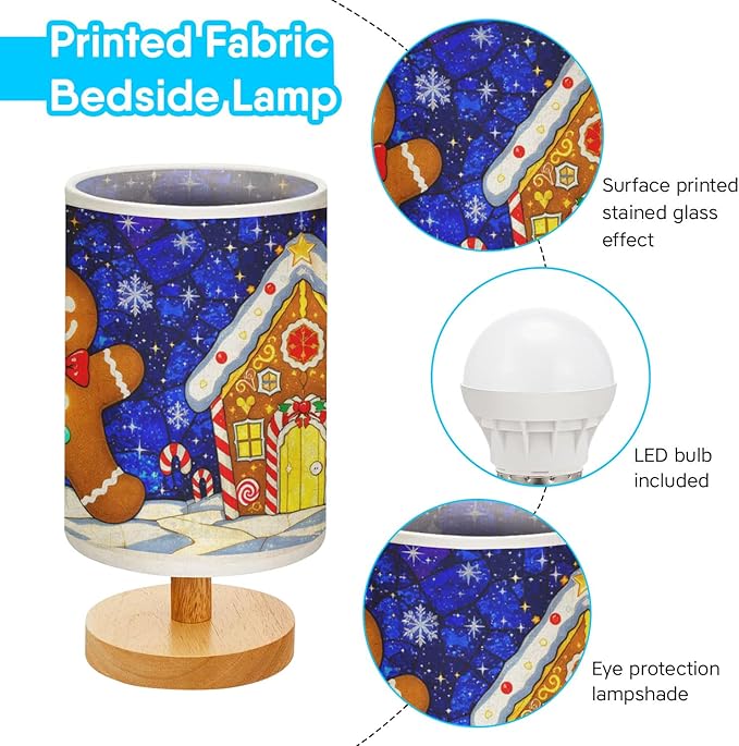 Gingerbread Table Lamp LED 3-Color Pressed Bedside for Merry Christmas, Gingerbread Shade Christmas Table Lamp with Wood Base for Bedroom Living Room Desk Office - Bloomnest
