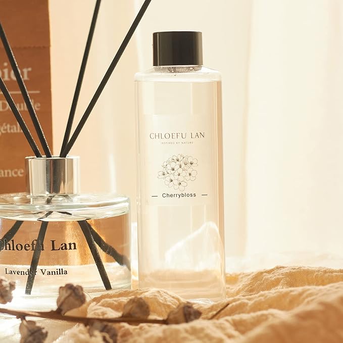 Chloefu LAN Cherry Blossoms Reéd Diffuser Refill 200ml/6.76 fl oz Natural Essential Scented Oil, Best for Aromatherapy, SPA and Home, 0% Alcohol - Bloomnest