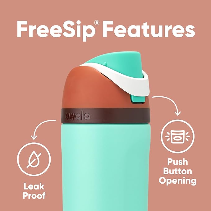 Owala Kids FreeSip Insulated Stainless Steel Water Bottle with Straw for Sports, Travel, and School BPA-Free Sports Water Bottle, 16 oz, Mint Chocolate Owala
