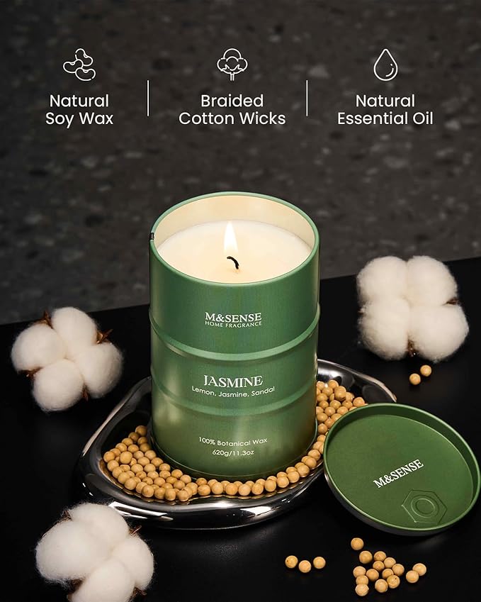 M&SENSE Jasmine Scented Candles Large, Natural Soy Candles 21.2oz 120 Hour Slow Burning,Aromatherapy Candle for Stress Relief Meditation Relaxing - Bloomnest