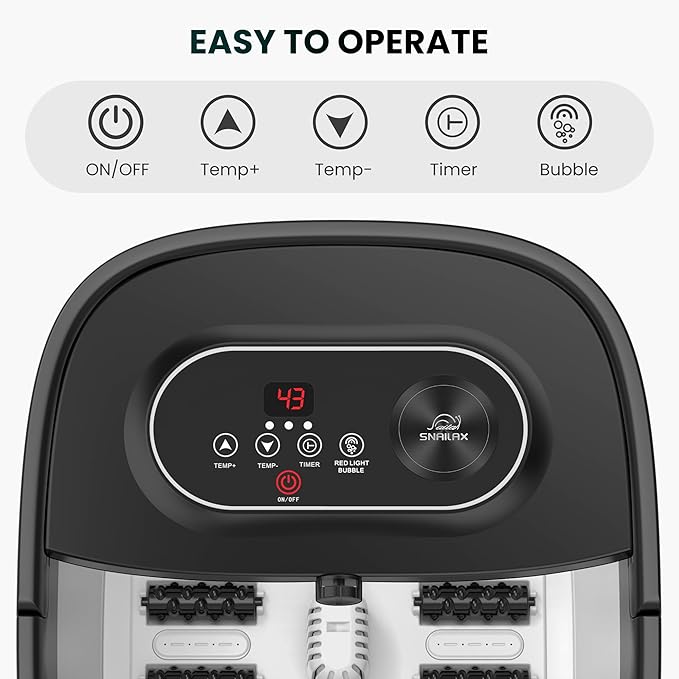 Snailax Foot Spa with Heat, Foot Bath, Collapsible Foot Spa Bath Massager with 8 Massage Rollers, Temperature Control, Bubbles, Pumice Stone, Foot Soaking Tub - Bloomnest