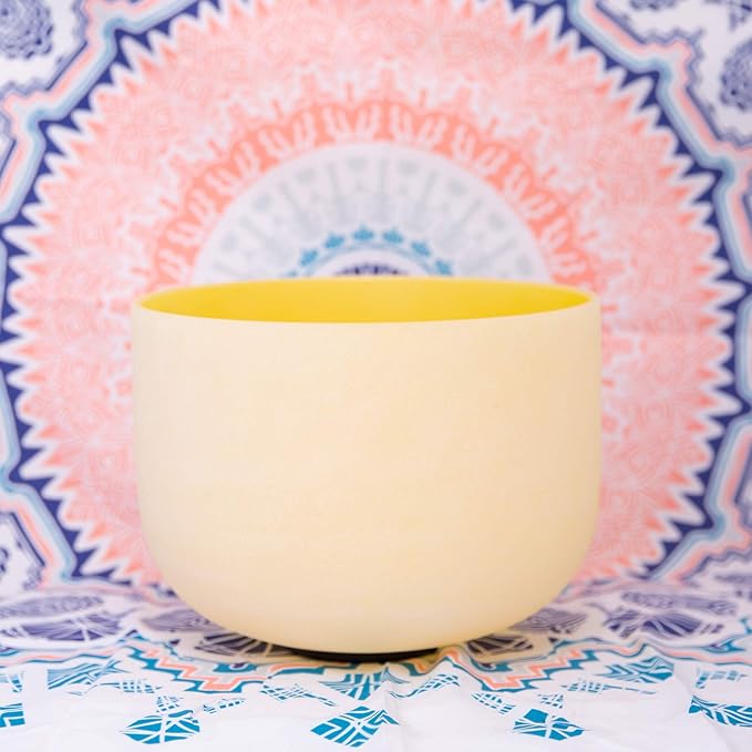 ENERGYSOUND 432Hz Perfect Pitch E Note Solar Plexus Chakra Yellow Colored Frosted Quartz Crystal Singing Bowl 10 inch mallet & o-ring included - Bloomnest