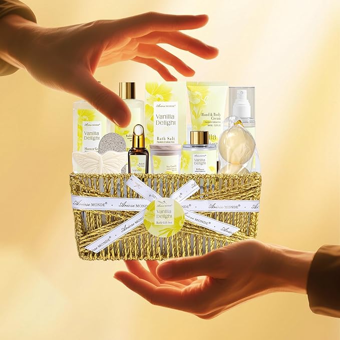 Spa Gifts for Women, 15Pcs Vanilla Rose Women Spa Gift Baskets w/Body Mist, Diffuser, Bath Bomb. Relaxing Bath Sets, Mothers Day Gifts for Mom, Unique Birthday Gift Basket - Bloomnest