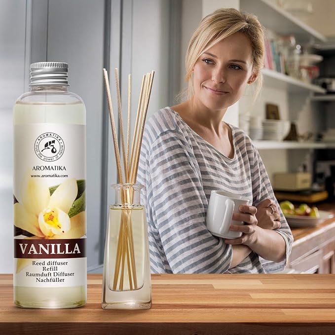 Vanilla Diffuser Refill w/Natural Essential Vanilla Oil 6.8 Fl Oz - Intensive - Fresh & Long Lasting Fragrance - Reed Diffuser Oil Refill Vanilla - for Aromatherapy - SPA - Home - Office - Fitness - Bloomnest