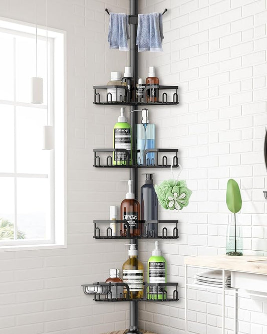 Corner Shower Caddy Tension Pole 4 Tier Adjustable Stainless Steel Shower Shelf for Inside Shower Bathtub Shampoo,Standing Bathroom Organizer Shelves with 39 to 113 inch Height - Bloomnest