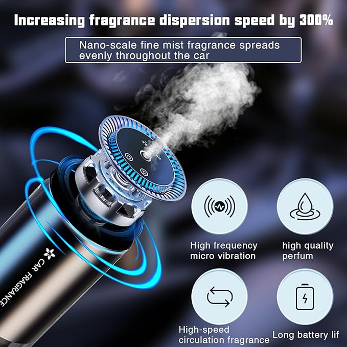 Smart Car Air Freshener Diffuser with Starry Sky Projection and 50ml Perfume, 3 Mode Adjustable Rechargeable Car Aroma Diffuser,Auto On/Off Intelligent(Gardenia Fragrance) - Bloomnest