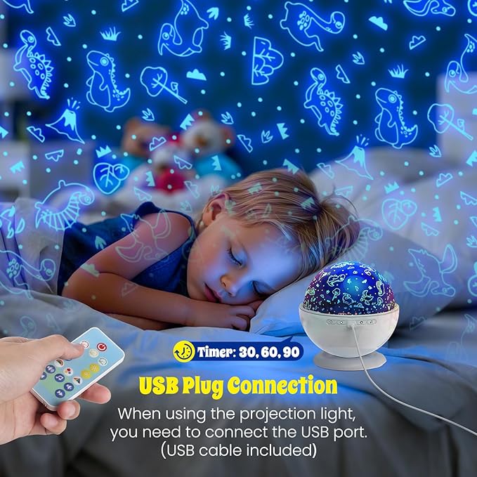 Night Light Projector,Night Light for Kids Room with Remote and Timer,360° Rotation,3 Projection Films,18 Light Modes,8 Lullaby Songs,Kids Night Lamp, Birthday Christmas Gifts for Boys Girls (White) - Bloomnest