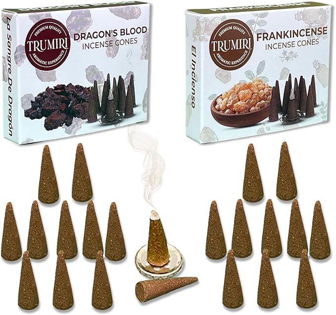 TRUMIRI Incense Cones Combo Pack - 20 Cone Incense - 10 Dragons Blood + 10 Frankincense TRUMIRI