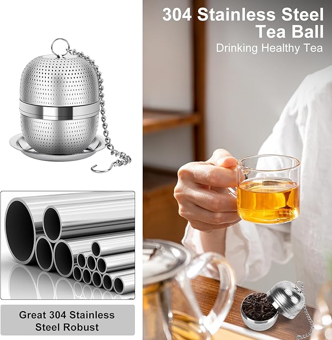 Numola Tea Ball Infuser for Loose Tea, Extra Fine Mesh Tea Strainer with Drip Tray, 304 Stainless Steel Tea Steeper for Black Tea, Rooibos, etc - Bloomnest