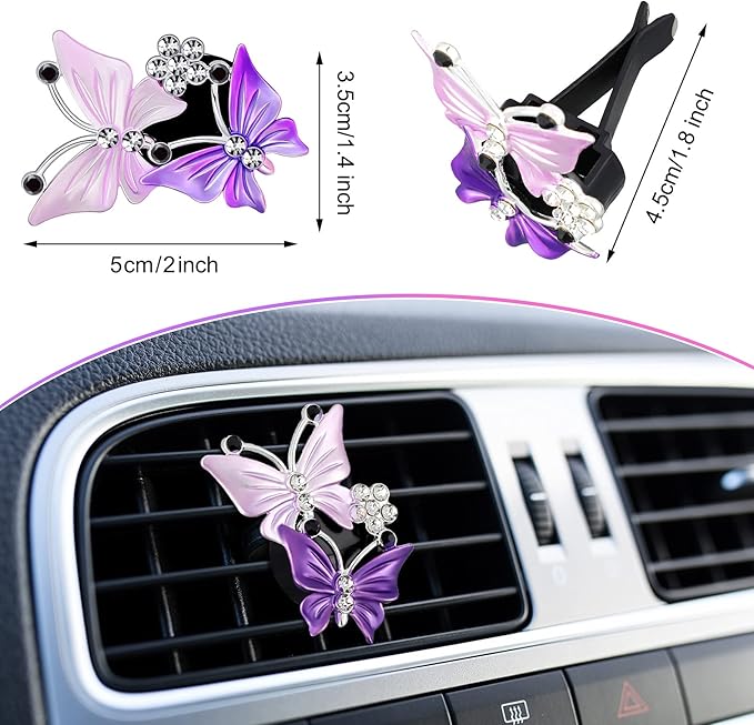 4 Pieces Car Aromatherapy Vent Clips Dual Butterfly Car Air Vent Freshener Perfume Clip Aroma Diffuser Decoration (Pink, Purple) - Bloomnest