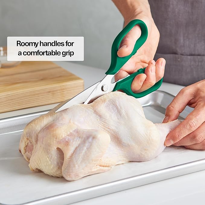 Misen Heavy Duty Kitchen Shears - Comfortable Ambidextrous Scissors for Meat, Poultry, Herbs & More - Easy to Clean - German Stainless Steel - Large | Green - Bloomnest