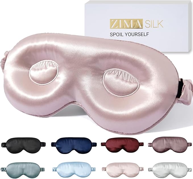 ZIMASILK Adjustable 22 Momme 100% Pure Mulberry Silk Sleep Mask, 3D Contoured Cup Eye Mask for Sleeping, Super Soft Breathable Blindfold, Perfect Blocks Light for Sleeping. (Pink) - Bloomnest