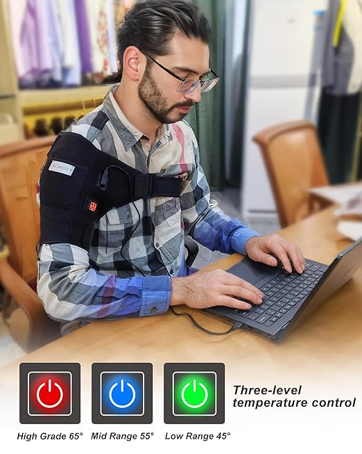 Shoulder Heating Pad - 3-Temperature USB Rechargeable, Adjustable Heat Wrap for Men & Women, Portable Cordless Shoulder Warmer (1 Pce Black-New) - Bloomnest