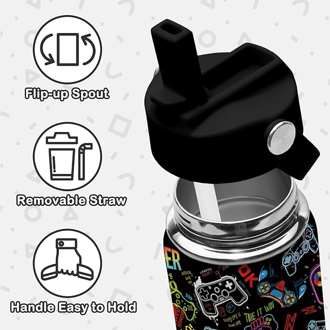 Gaming Gifts for Gamer Boys, 16oz Game Water Bottle for Kids, Gaming Controller Insulated Stainless Steel Tumbler, Birthday Gifts for Gamer Boys Kids Teen Adults Gamings Cup - Bloomnest