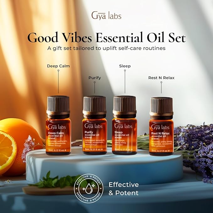 Gya Labs Good Vibes Essential Oil Set (0.17 Fl Oz×8) - Relaxation Gifts for Women - for Diffuser, Aromatherapy & DIY Candle Making Scents - Bloomnest
