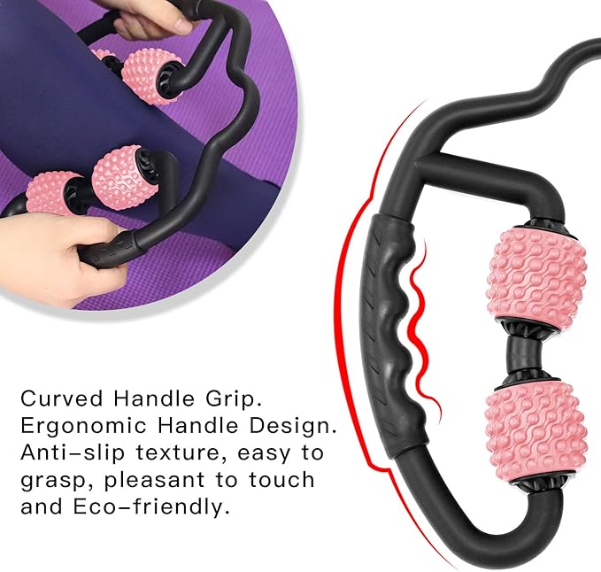 Cellulite Massage Tool Muscle Roller - Deep Fascia Massager & Dimpled Skin Remover for Legs, Thighs & Buttocks - Anti-Cellulite Roller, Smooth Skin, Pain Reliefs (Black Pink) - Bloomnest