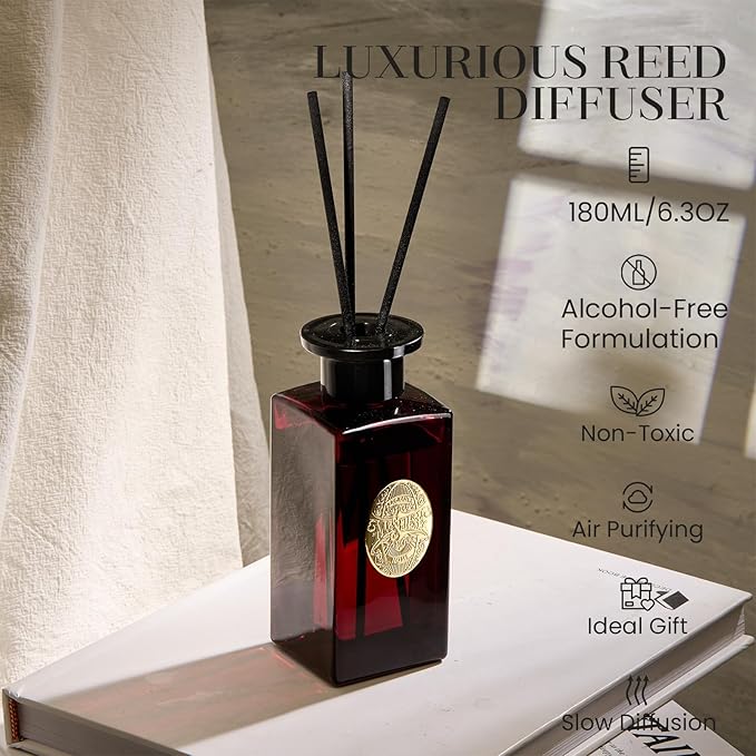 M&SENSE 6.3 oz Large Reed Diffuser Set | Red Camelia Scent Home Oil Diffuser with Sticks | Hotel Collection Non-Toxic Essential Oil |for Bedroom Bathroom Living Room - Bloomnest