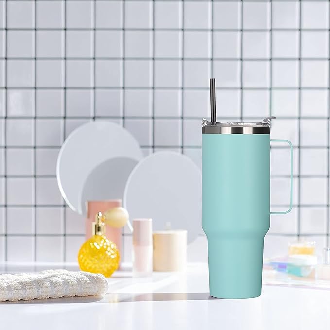 HASLE OUTFITTERS 40 oz Stainless Steel Tumbler with Handle, Vacuum Insulated Tumblers Bulk, Reusable Double Wall Travel Coffee Mug, Durable Powder Coated Water Bottle(Mint Green, 1) - Bloomnest