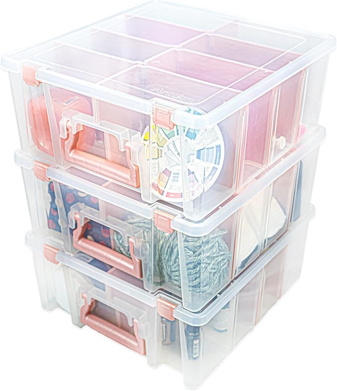 ArtBin 6990RK Super Satchel Double Deep, Portable Art & Craft Organizer with Handle, [1] Plastic Storage Case, Clear with Rose Gold Accents - Bloomnest
