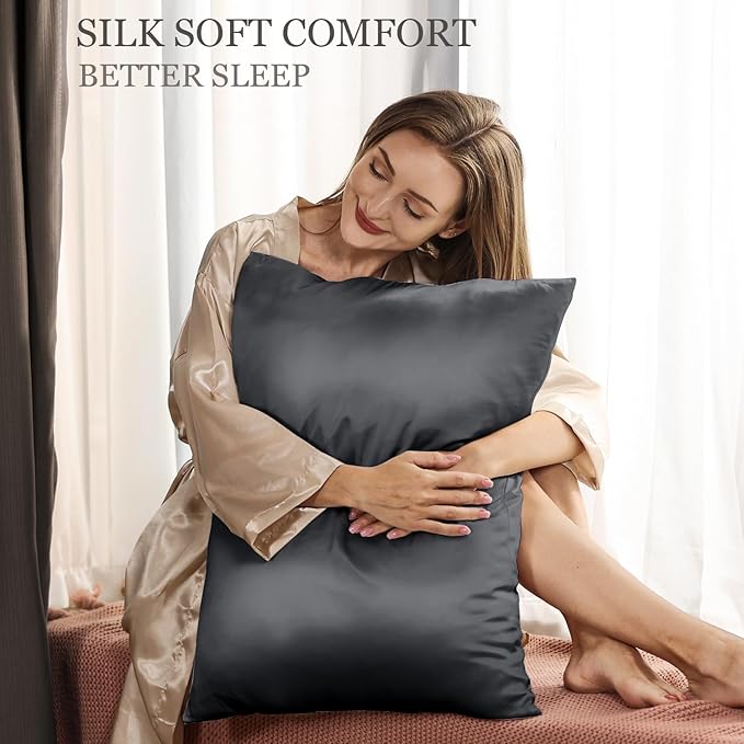 Adubor 100% Silk Pillowcase - Mulberry Silk Pillow Cases, 23 Momme 6A Grade Fibers, Silk Pillow Case for Hair and Skin Health, with Hidden Zipper (Queen 20''x30'', Space Gray, 1PC) - Bloomnest