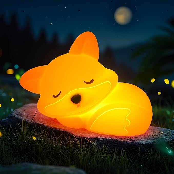 YuanDian Fox Night Light, Squishy Fox Silicone Lamp Novelty Gifts, Rechargeable Dimmable Timer Bedside Touch Nightlight for Breastfeeding Toddler Baby Kids - Bloomnest