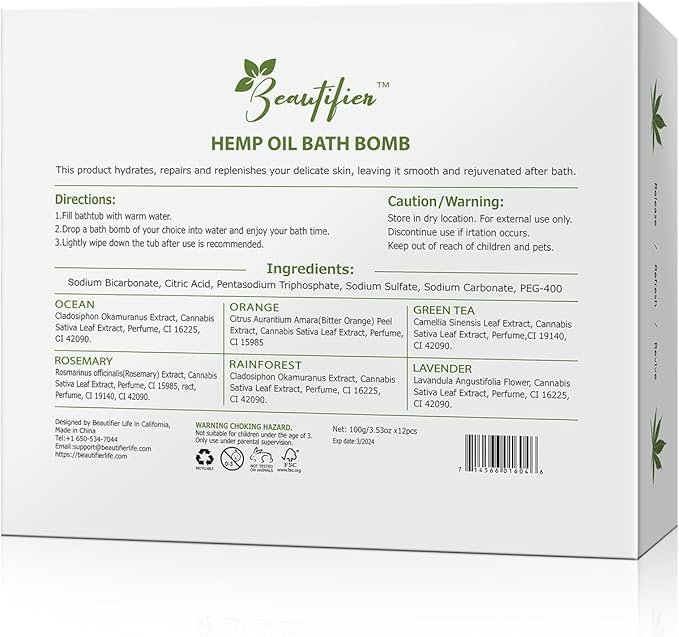 Hemp Oil Bath Bombs Gift Set Natural Refreshing Bubble Bath Kit with 6 Relaxing Scents Made from Pure Essential Oil for Bubble and Spa Bath, Birthday Mother's Valentine's Day Gifts - Bloomnest