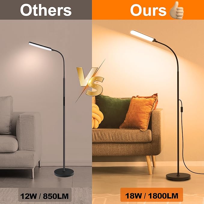 Floor Lamp, 18W Super Bright LED Floor Lamps for Living Room with Remote, Stepless Dimming Color Temperature & Brightness, Modern Adjustable Gooseneck Standing Lamp Ideal for Bedroom, Office, Study - Bloomnest