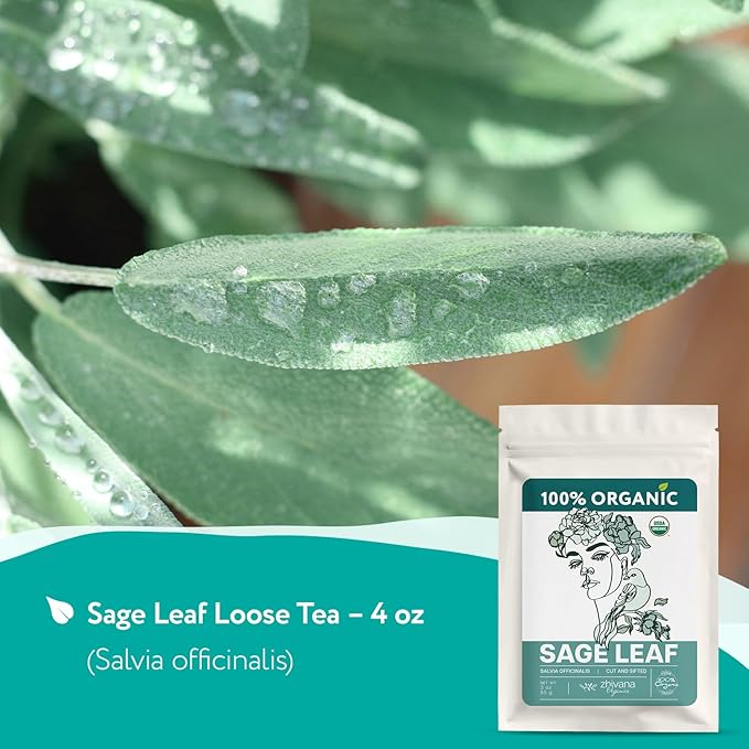 Organic Sage Leaves (4 oz.) - Sage Tea Loose Leaf (Salvia officinalis) – Edible Grade for Tea, Seasoning & Herbal Uses - Bloomnest