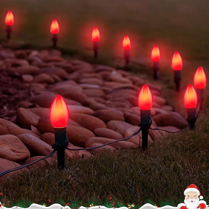 C7 Red LED Light Bulb,25 Pack 0.6w C7 Ceramic Christmas Candle Bulbs With E12 Candelabra Base Vintage Red Replacement Bulbs For Indoor Outdoor Valentine Christmas String Lights, Night Light Bulb - Bloomnest