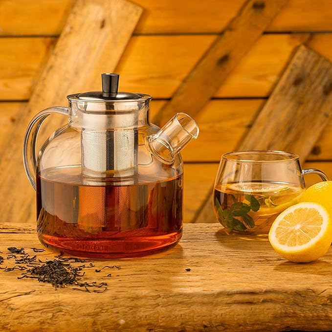 50OZ Glass Teapot With Infuser, Tea Pot for Stove Top, 1500ML Glass Tea Cup With Infuser and Lid, Microwave and Dishwasher Safe - Bloomnest