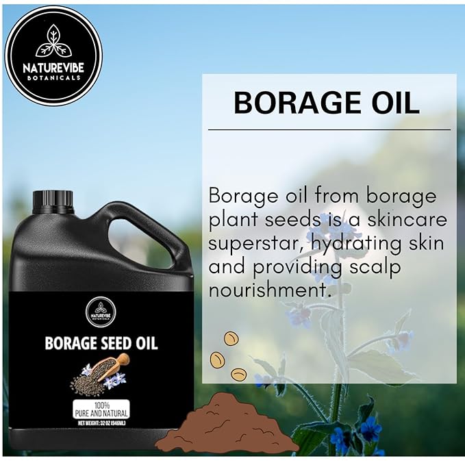 Naturevibe Botanicals Borage Oil 32 Ounces | 100% Pure and Natural | Great for Skin Care and Hair Care - Bloomnest