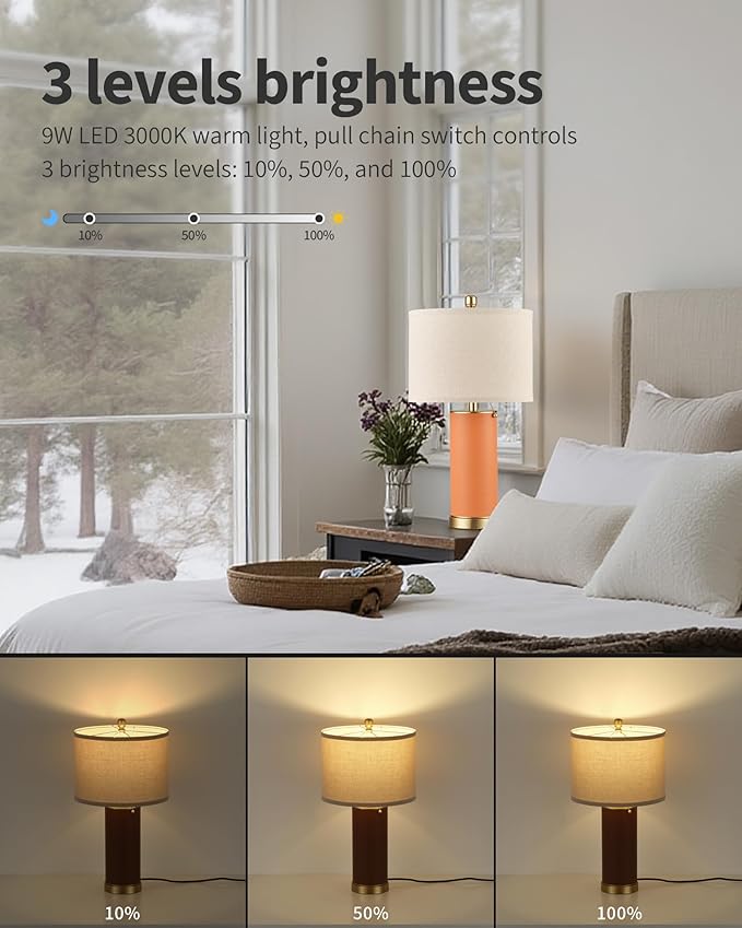 KDG 23.4" Orange PU Leather Table Lamps for Living Room Set of 2, 3 Level Brightness LED Modern Home Decor Fabric Lampshade Desk Lamp Lighitng for Bedroom, Bedside, Farmhouse, Nightstand, Night Light - Bloomnest