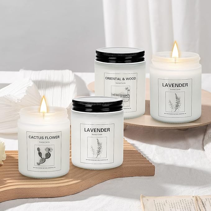 4 Pack Candles for Home Scented, Lavender Candle Set, Aromatherapy Jar Candle for Home, 28 oz 200 Hour Long Lasting, Natural Soy Wax Candles Gifts Set for Women, Birthday, Valentine, Anniversary - Bloomnest