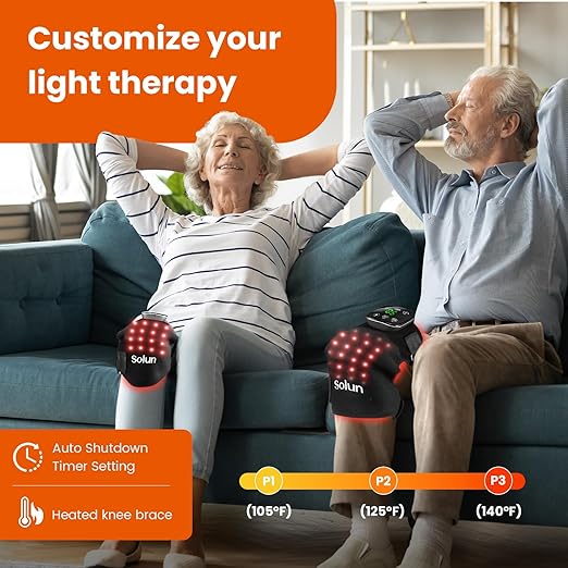 Red Light Therapy Knee Brace with Heated & Vibration Massager for Pain Relief - 660nm/850nm Near Infrared Light Therapy Device, 5000mAh Rechargeable, Adjustable for Knee/Elbow/Shoulder - Bloomnest