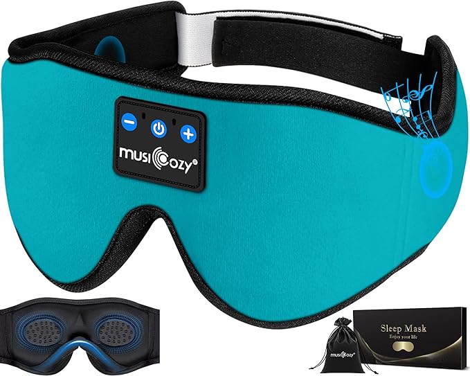 MUSICOZY Sleep Headphones 3D Bluetooth 5.4 Headband Sleep Mask, Wireless Sleeping Headphones Music Earbuds Eye Mask for Side Sleepers Travel with Speakers Cool Gadgets Gifts - Bloomnest
